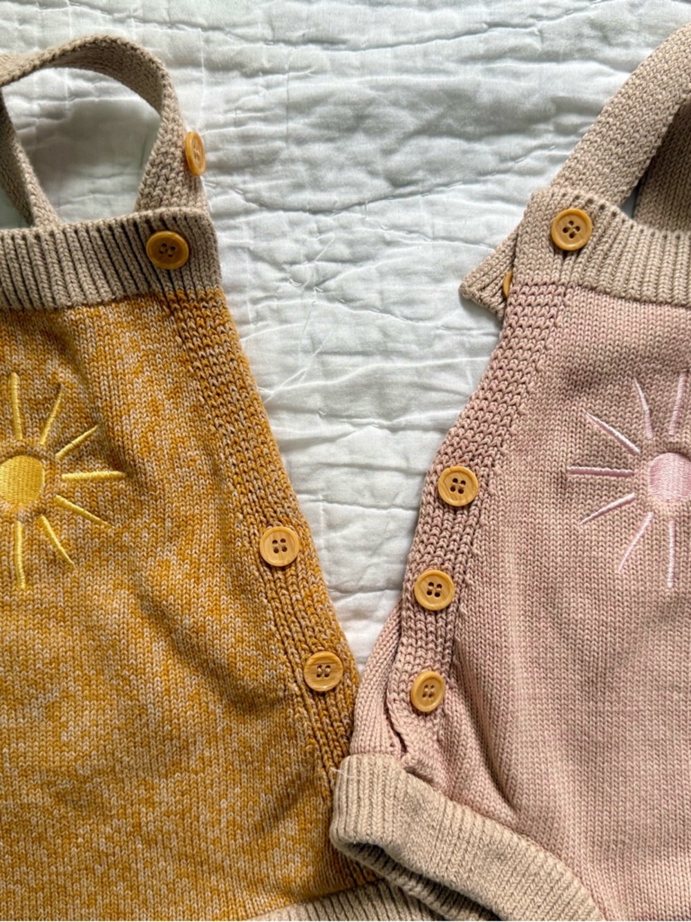 Knitted Sun Pocket Kids One-Piece Romper in Mustard and Blush